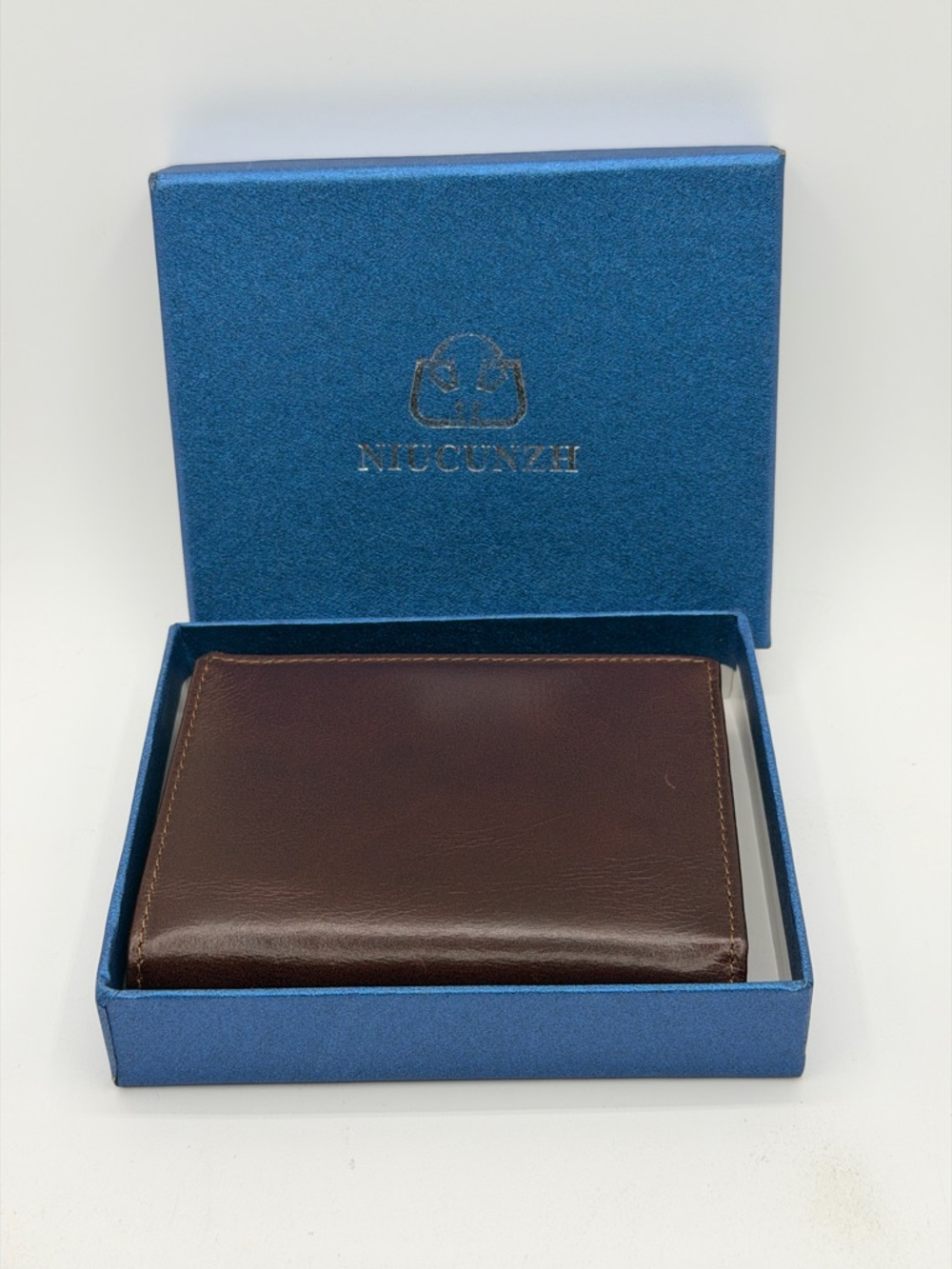 Niucunzh Mens Brown Leather Bifold Wallet Extra Large Capacity Card Hold
